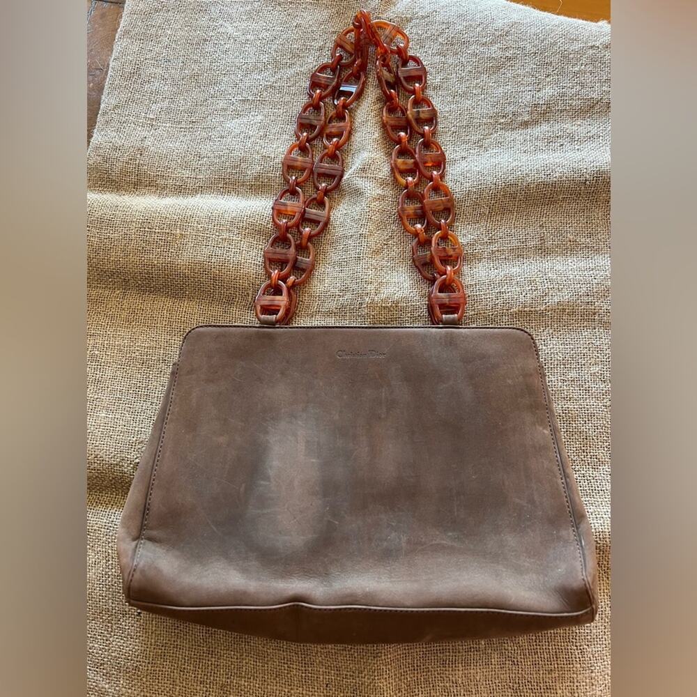 Rare vintage Christian Dior brown Nubuck leather shoulder bag - authenticated